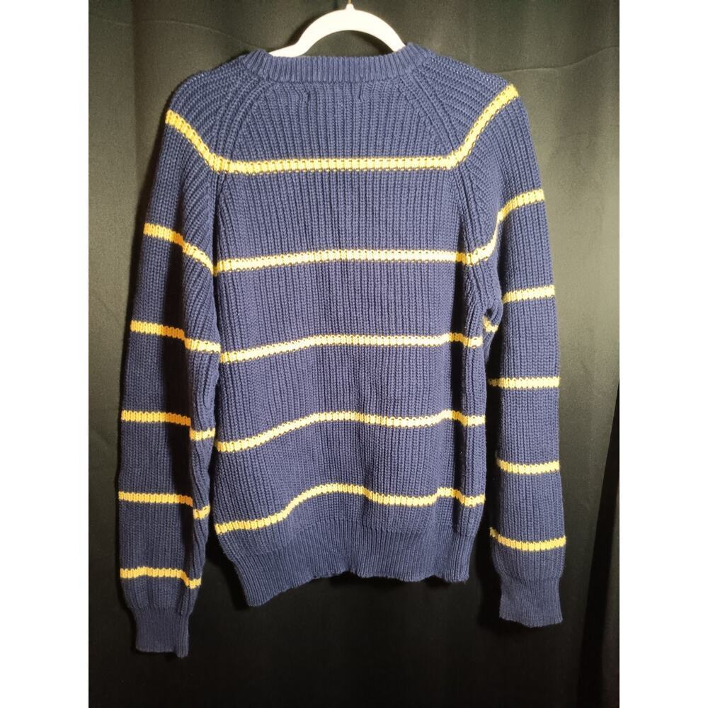 Gold Label Eddie Bauer Women’s Large Navy Sweater Gold Stripe Pullover Knit - Picture 4 of 6